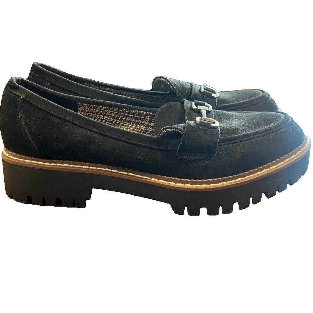 Chunky Lug Sole Faux Suede Academia Loafer Edgy 8.5M Black Grunge